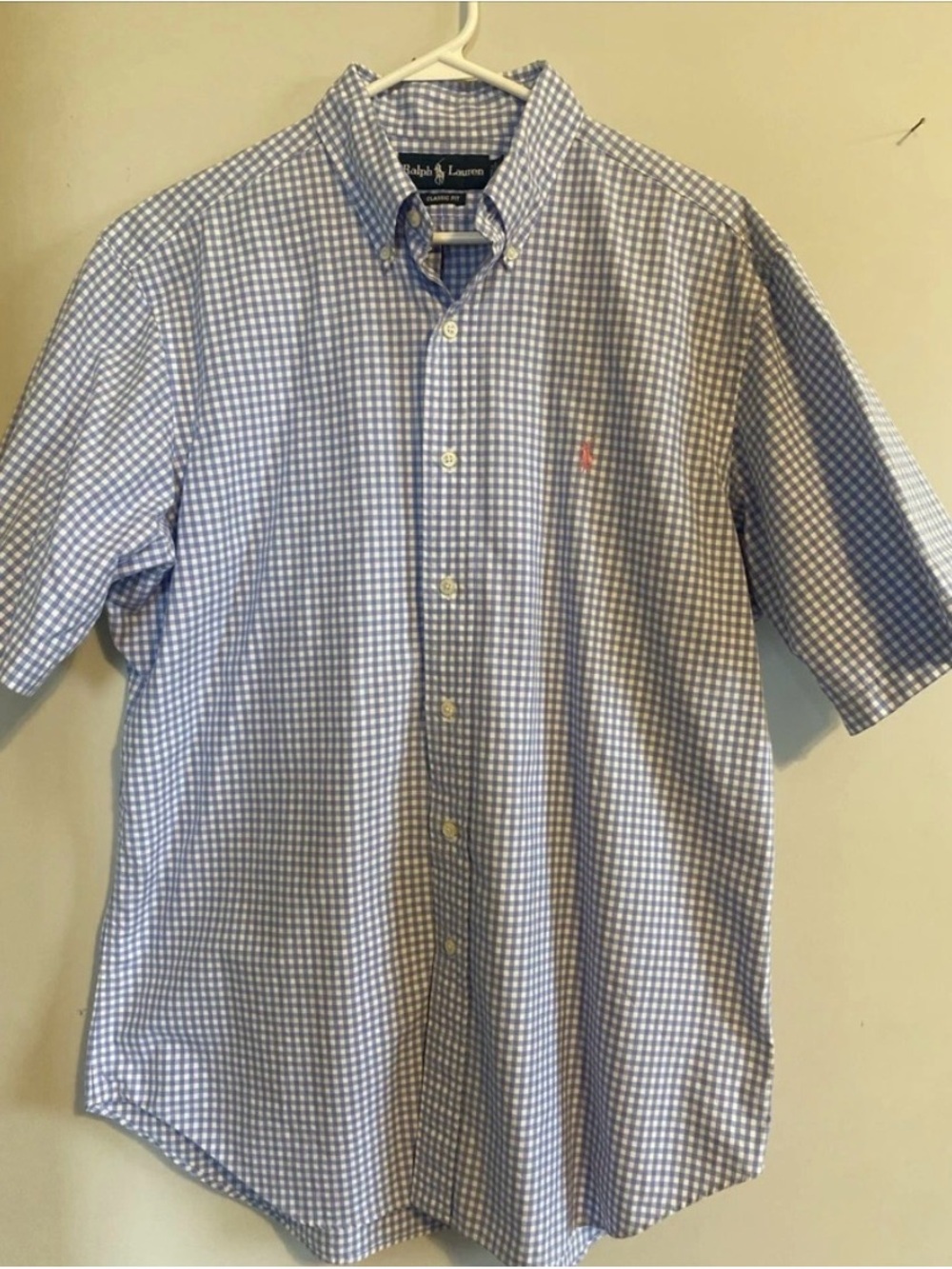 Ralph Lauren Light Blue and White Gingham Short-Sleeve Button-Down Shirt
